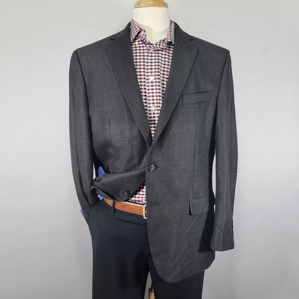Chaps Men's Sport Coat‎ Blazer Two Button Charcoal Black Poly Blend Size 44R